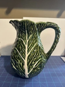 Vintage Olfaire Green Cabbage Majolica Pitcher 8.5" Tall. Made Portugal, Clean - Picture 1 of 6