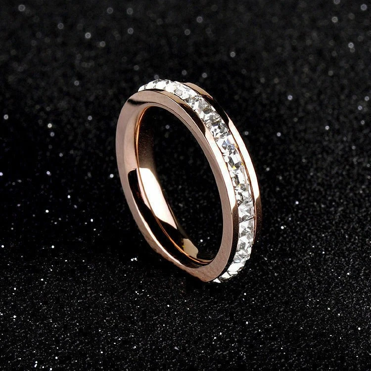 Silver/Rose Gold CZ Titanium Steel Ring Men/Women Stainless Wedding Band Sz3-10 - Image 1 of 4