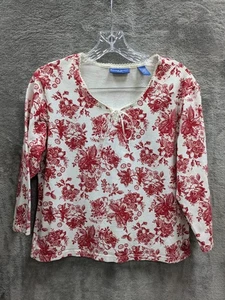 Red Floral Top Women's Medium Casual Chinoiserie Cross Pin Included - Picture 1 of 8