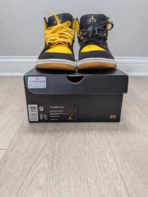 Size 9 Nike Air Jordan 1 Retro Mid New Love Mens Yellow Black Shoes 554724-035 - Image 1 of 4