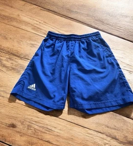 Vintage Adidas Boys Youth L Shiny Blue Shorts Running Soccer Striped - Picture 1 of 7