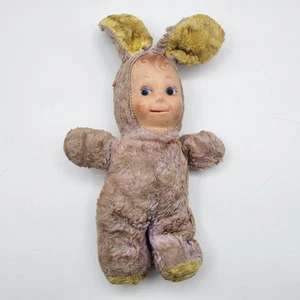 Vintage Gummi Gesicht Baby Puppe rosa Hase Plüschtier Stofftier rosa 11,5 Zoll ohne Etikett - Bild 1 von 8