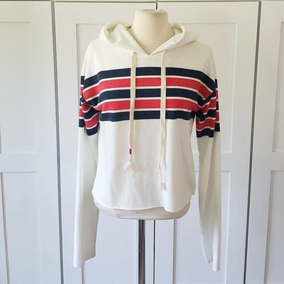 Moletom Wildfox Crop Hoodie Feminino S Branco Vermelho Azul Listrado Hera Náutica EUA - Imagem 1 de 4