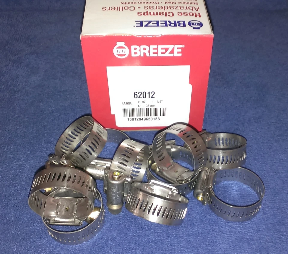 Abrazaderas de manguera de banda de acero inoxidable Breeze accionamiento helicoidal SAE tamaño 12 10 ABRAZADERAS POR CAJA Foto 1 de 1