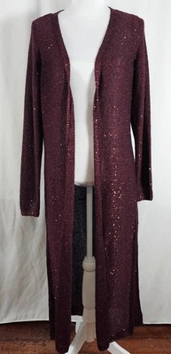 Cárdigan largo abierto White House Black Market para mujer lentejuelas borgoña mediano Foto 1 de 4