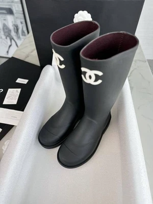 🖤 Chanel Black Rubber Rain Boots Women’s Size 38EU 8US | New with Box - Image 1 of 4