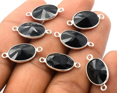 5 шт. 20X10 мм черный оникс соединитель подвеска 2 петли ободок посеребренный - Изображение 1 из 4