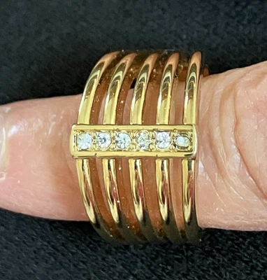 ANN TAYLOR Gold Plated Round & Baguette Crystals Size 8 Band Ring Career Power - Image 1 of 4