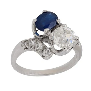 Mid Century GIA 1.41 carat diamond sapphire platinum Toi Et Moi ring - Picture 1 of 6
