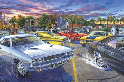 MOVIE BUFF ART 1970 DODGE CHALLENGER VANISHING POINT 71 MUSTANG GONE 60 SECONDS - Image 1 of 4