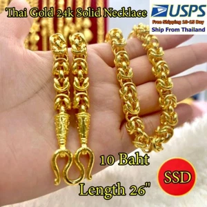 Mh10 Thai Gold 24k Solid Necklace Yellow Chain Pendant 26" Weight 10 Baht Dargon - Picture 1 of 4