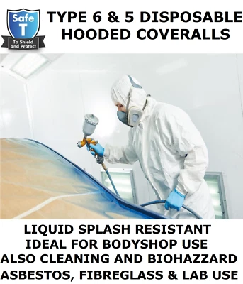 SAFE-T COVERALLS.PAINTING.SPRAYING BODYSHOP,ASBESTOS.FIBREGLASS.TYPE 6&5 SAME AS TYVEK