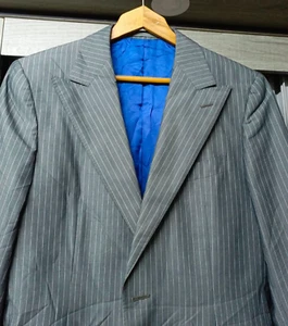 Suitsupply striped gray peak lapel 2 buttons wool cotton suit jacket blazer 38R - Picture 1 of 9
