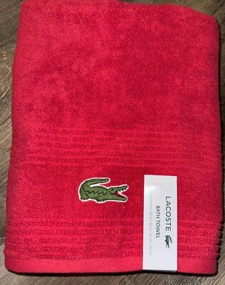 Lacoste ~ Toalla de baño roja 100 % algodón 30" x 52" logotipo de cocodrilo grande (B) Foto 1 de 4