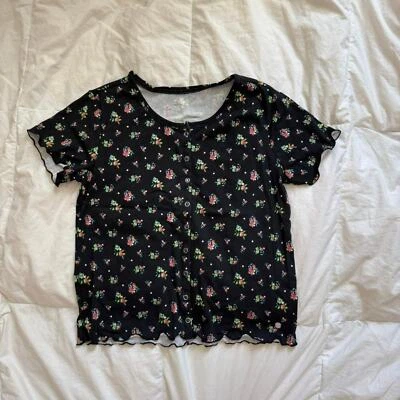 Justice girls xxl 18 Dark floral ruffle t shirt cottagecore girlie countryside - Image 1 of 4