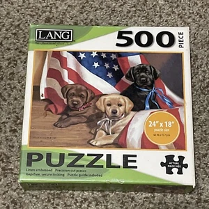 LANG Art by Jim Lamb American Puppy 500 Piece Patriotic Flag Puzzle Complete - Picture 1 of 5