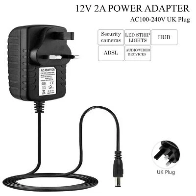 12V 2A AC / DC Adapter Charger Power Supply UK Plug for LED light CCTV Camera - Image 1 of 4