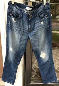 Pantalones de mezclilla Express talla 10 modernos Boyfriend azul destruido calce relajado tiro bajo F5 - Imagen 1 de 8