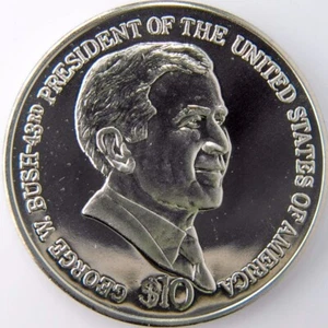 2004 Republic of Liberia $10 George W. Bush, 43rd US President Proof Coin i182 - Picture 1 of 2