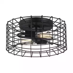 MONTEAUX LIGHTING 13.65 in. 2-Light Black Flush Mount Metal Cage Ceiling Light - Picture 1 of 4