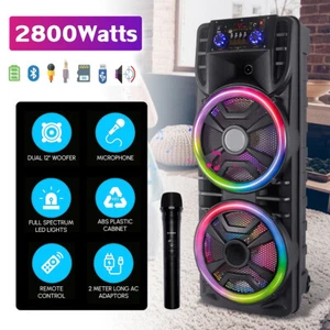 2800W Dual 12" Subwoofer Portable Bluetooth Party Speaker With Remote Light Mic - Picture 1 of 13