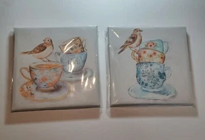 Vogel & Cappuccino Tee Küche Wandbild 8,5" 2er Pack Leinwand - Bild 1 von 2