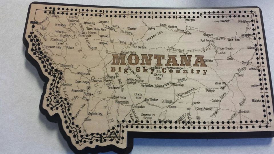 Montana State Shape Road Map Cribbage Board - Image 1 of 1