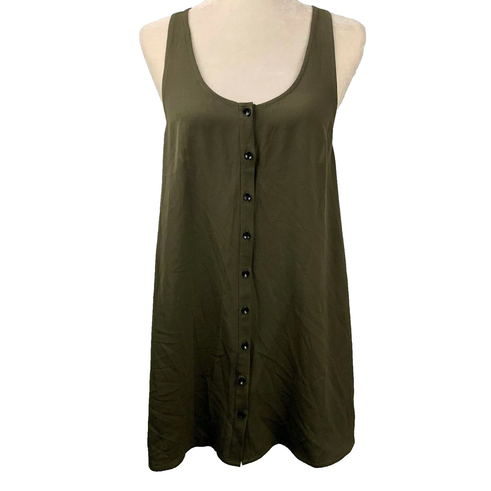 Camiseta sin mangas Anthropologie Knot Sisters espalda corredora para mujer M túnica negra verde salvia Foto 1 de 4