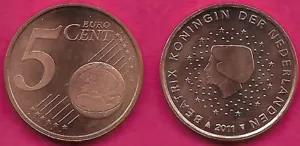 NIEDERLANDE 5 EURO CENT 2011 UNC QUEEN BEATRIX ENCIRCLE BY ZWÖLF STARS OF EUROP - Bild 1 von 1