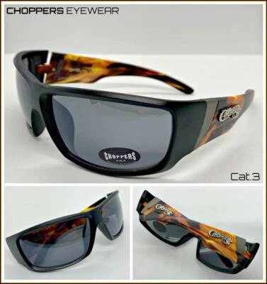 CHOPPERS DE SOL para hombre MOTOCICLETA Montar Marco Negro Naranja Llamas Lente Oscura Foto 1 de 4