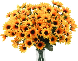 6 Bundles Artificial Sunflowers Daisy Mums UV Resistant for Home Wedding Garden - Picture 1 of 12