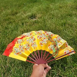 gold Japanese fan / flowers fan gold / Fans Japanese Handheld - Picture 1 of 8