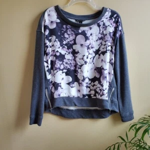 Banana Republic Women's Gray Purple Floral Silk Cotton Sweater Zippers Small - Picture 1 of 6