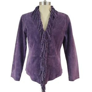 Dialogue Purple Leather Suede Fringe Jacket XS Western Boho Cowgirl Festival - Picture 1 of 14