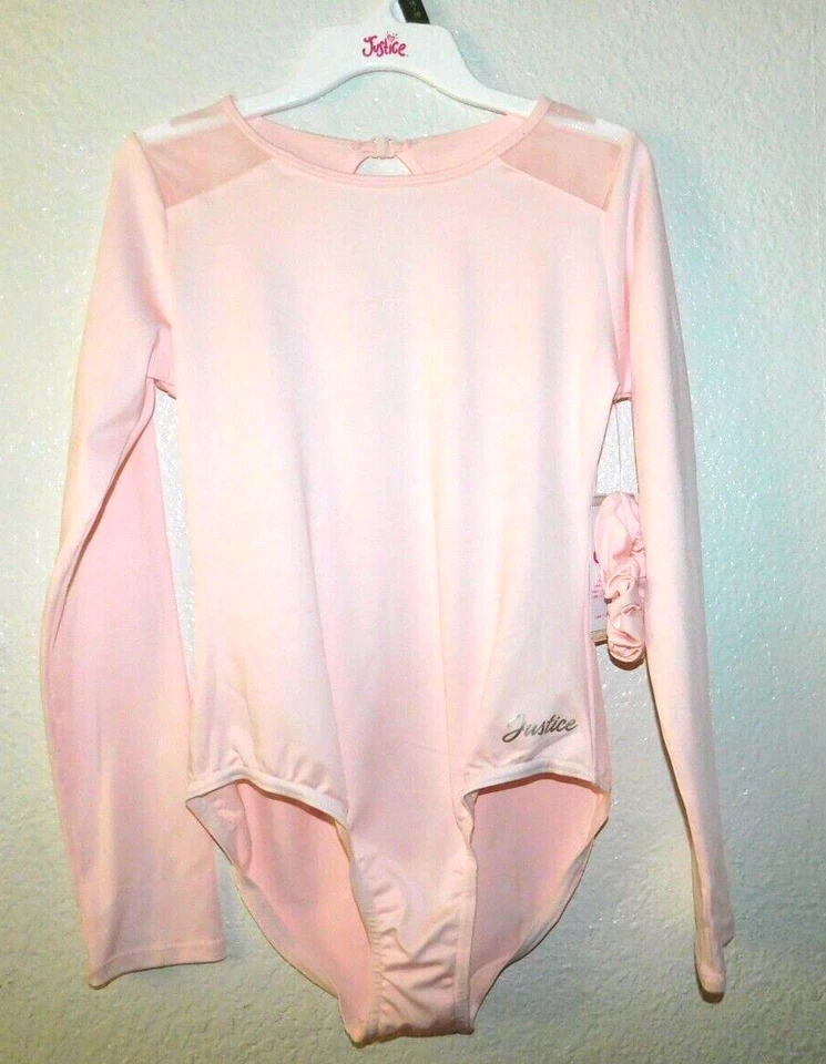 Gymnastics Dance Active Pink Leotard L 12 14 & Hair Tie Long Sleeve by Justice