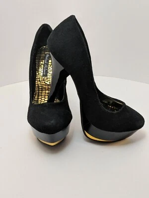 Michael Antonio 黑色麂皮绒 - 金色装饰高跟鞋 - 高跟鞋 - 细高跟鞋 - 二手 - 尺寸 6 — 第 1/4 张图片