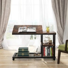 Height Adjustable Sofa Bedside Laptop Stand C Shaped Tv Tray w/ Storage Shelves