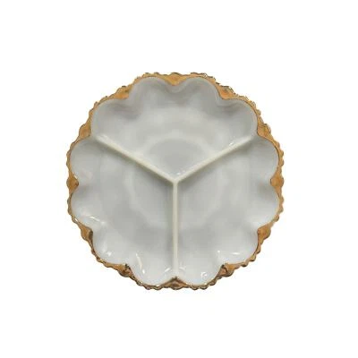Vintage Milk Glass Divided Appetizer Serving Tray with Gold Accents - Imagem 1 de 3
