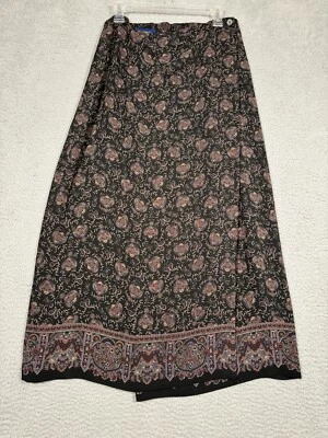 Charter Club 环绕式长裙棕色黑色佩斯利内衬职业尺寸 14 — 第 1/4 张图片