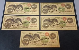 "LOT OF 5" 1863 $100 Red Seal 24k Gold Foil Commemorative Bank Note - Picture 1 of 4