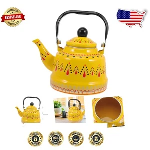 Ergonomic Stainless Steel Teapot Kettle - Vintage Yellow Enamel for Stovetop - Picture 1 of 11