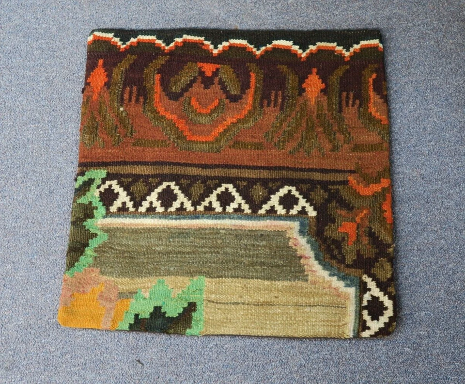 Vintage Old Turkish Anatolian Kilim Pillow Cushion Hand Woven Wool 20"x20" - 52 - Image 1 of 1