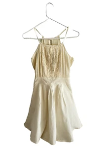 Handmade Ivory Linen Sundress Women Size S With Pockets Cami Skater Girly - Picture 1 of 13