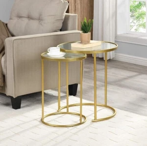 FirsTime & Co Stark Gold Nesting End Table 2-Piece Set, American Crafted, - Picture 1 of 3