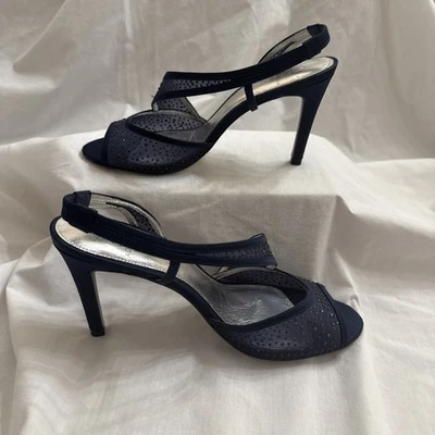 Adrianna Papell Women’s Navy Blue Mesh Rhinestone Slingback Heels Size 9M - Image 1 of 4