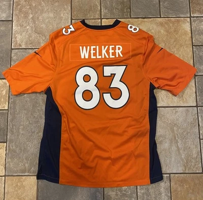 Camiseta deportiva para hombre Nike Denver Broncos Wes Welker naranja azul visitante grande Foto 1 de 4