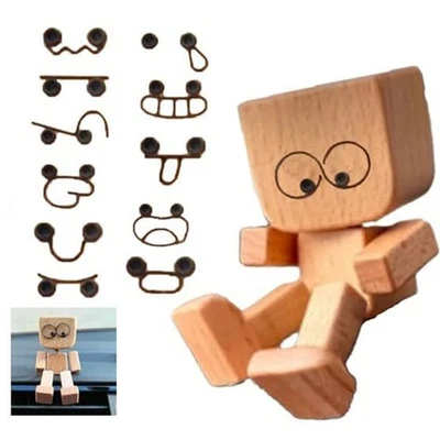 Wooden Figure Man with Magnetic Expressions for Car Dashboard and Writing - Image 1 of 4