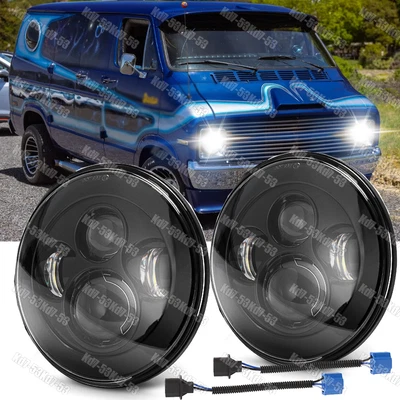 Newest 2Pcs 7" Round LED Headlights fit for Dodge B100 B200 B300 Van 1971-1978 - Image 1 of 4