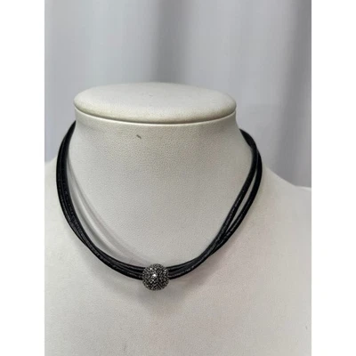 Lucky Brand necklace black choker cord w rhinestone bead signed costume jewelry - Image 1 of 4
