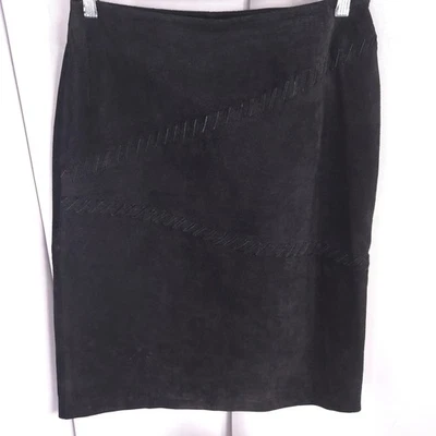 Sonoma Jean Company Skirt Womens 8 Black Suede Leather Lined Side Zip Whipstitch - Image 1 of 4